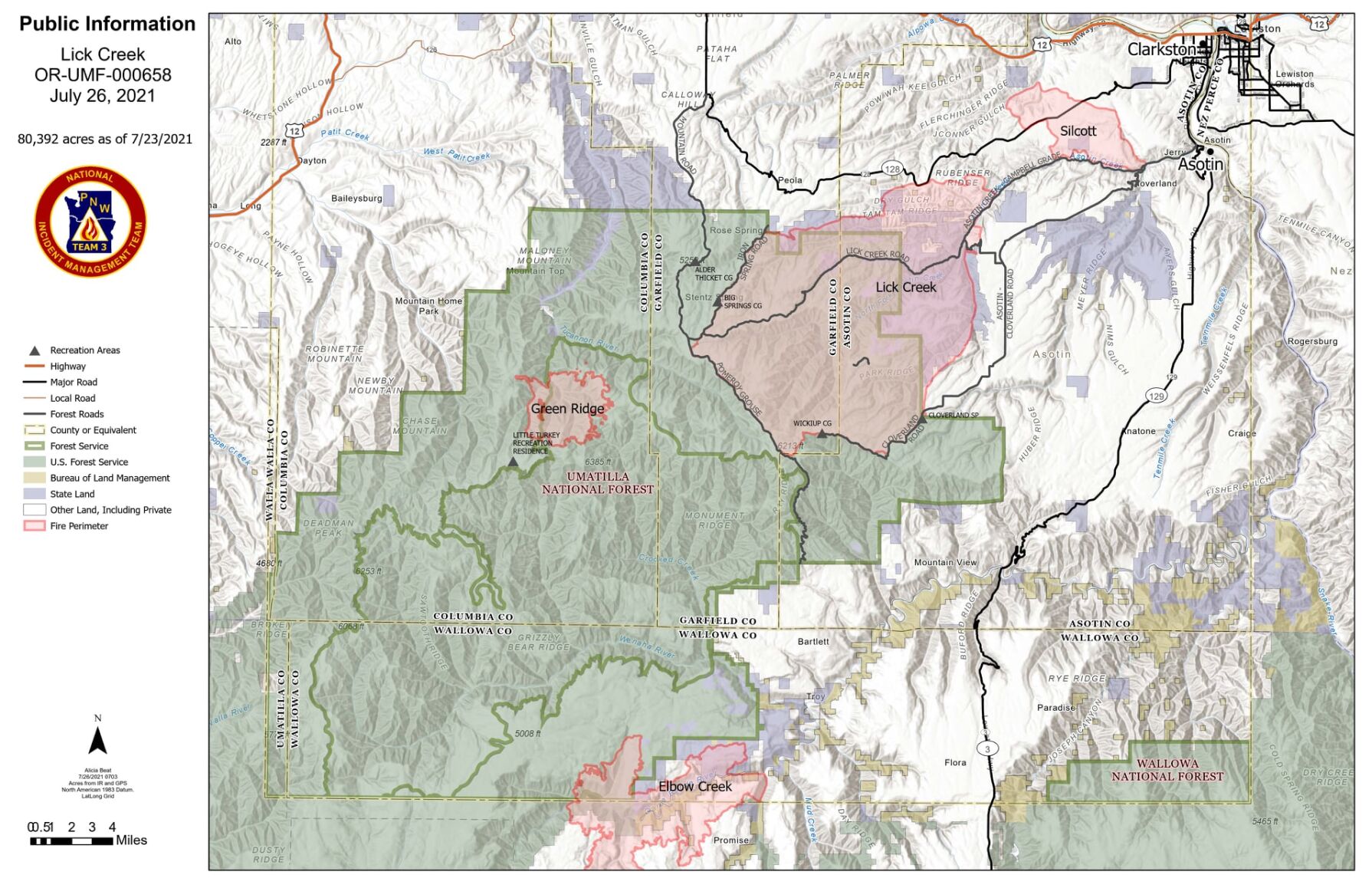 Lick Creek Fire Map 7.26.21